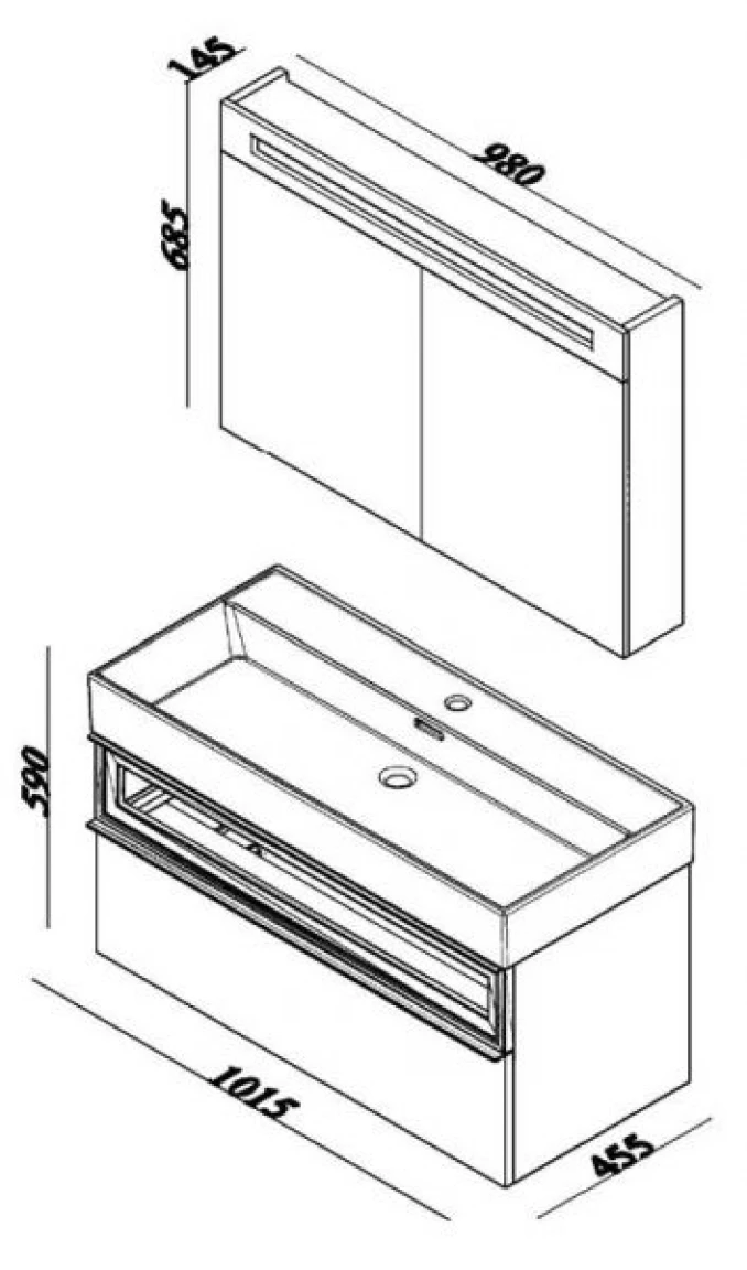 Ormarić LINEART SHARP 1000 sardes sa lavaboom