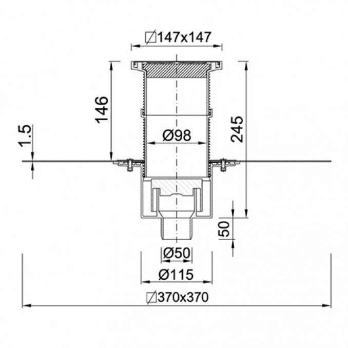 Slivnik STYRON vertikalni  fi110/50 komplet  sa resetkom 15x15 i izolacijom