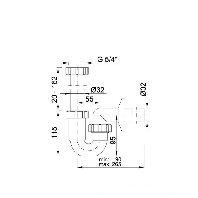 Sifon za lavabo STYRON S crni 5/4 Ø32