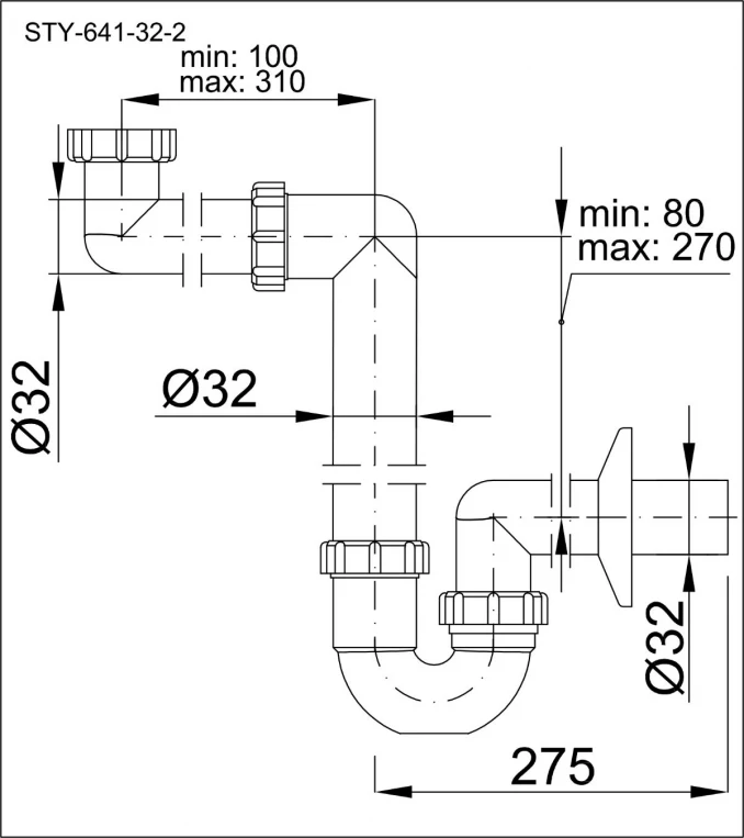 Sifon za lavabo STYRON skriveni 5/4xØ32