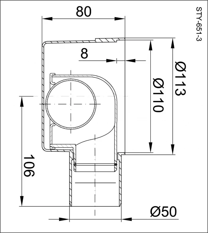 Slivnik STYRON horizontalni Ø50 suvi