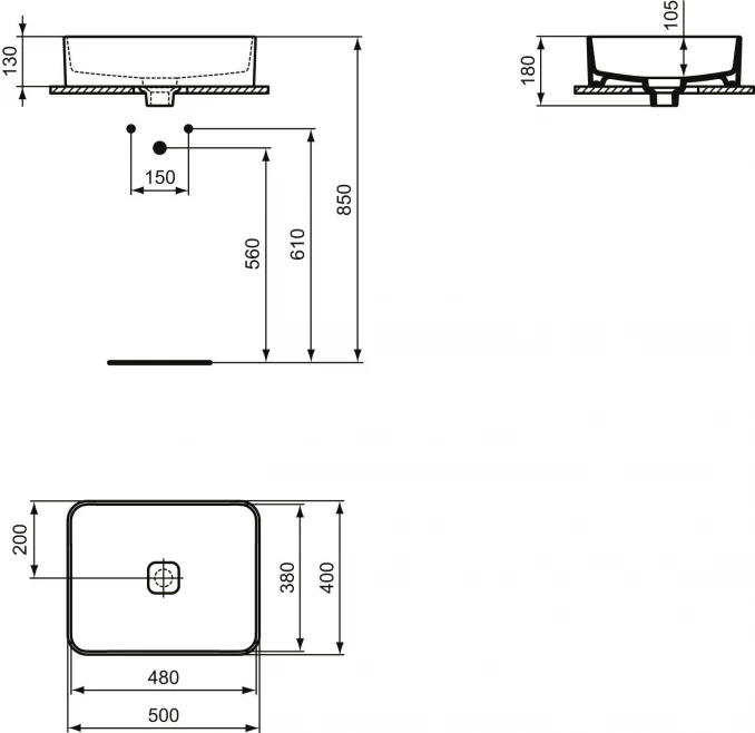 Lavabo nadgradni IDEAL STANDARD STRADA II 50X40 četvrtasti