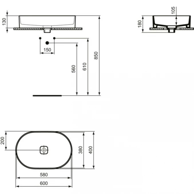 Lavabo IDEAL STANDARD STRADA II 60x40 nadgradni ovalni