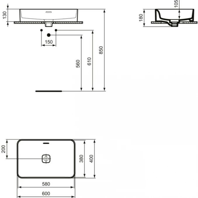 Lavabo IDEAL STANDARD STRADA II 60x40 nadgradni četvrtasti