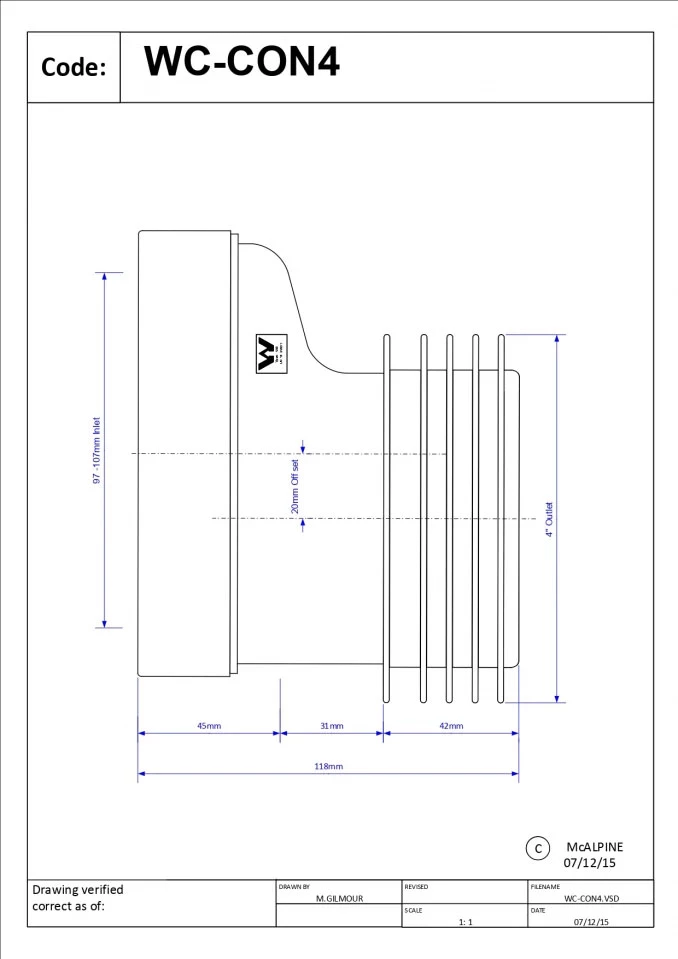 Priključak McALPINE za wc šolju simplon excentar 20mm