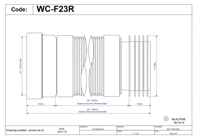 Priključak McALPINE za wc šolju fleksibilni 230mm-440mm
