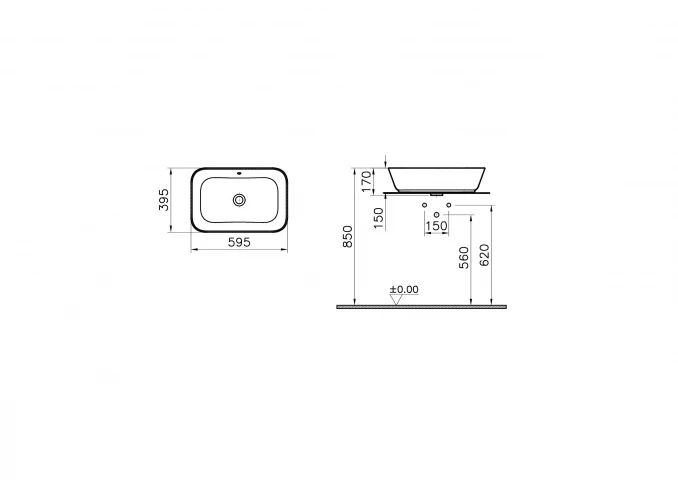 Lavabo nadgradni VITRA GEO 59,5x39,5cm sa prelivom