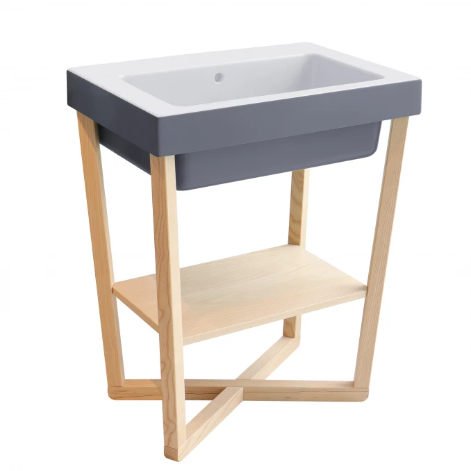 Lavabo sa postoljem COLAVENE ALAQUA sivo-bijeli mat 70x50