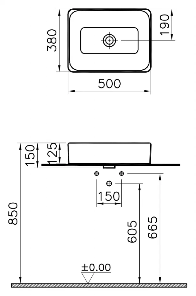 Lavabo nadgradni VITRA NUO 50x38cm