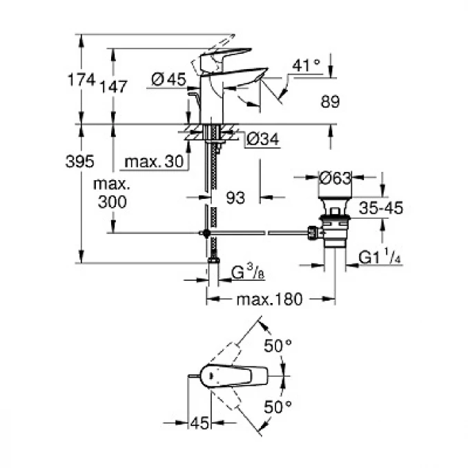 Baterija za lavabo Grohe BAUEDGE NEW S