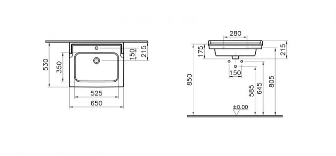 Lavabo VITRA VALARTE 65cm sa prelivom