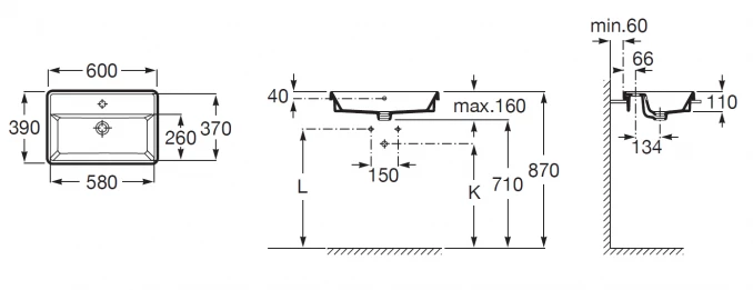 Lavabo ROCA THE GAP 60X39 nadgradni