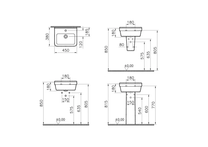 Lavabo VITRA S50 45x38cm četvrtasti