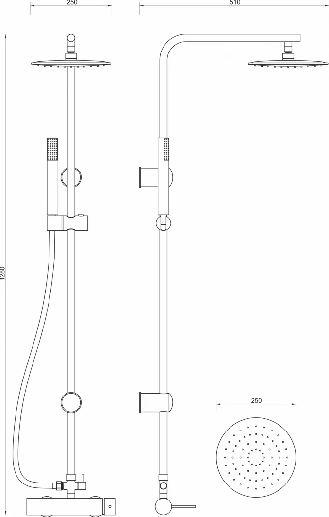 Baterija za tuš MINOTTI TUBO DARK ELEGANCE sa komplet usponskim tušem. ruža O250