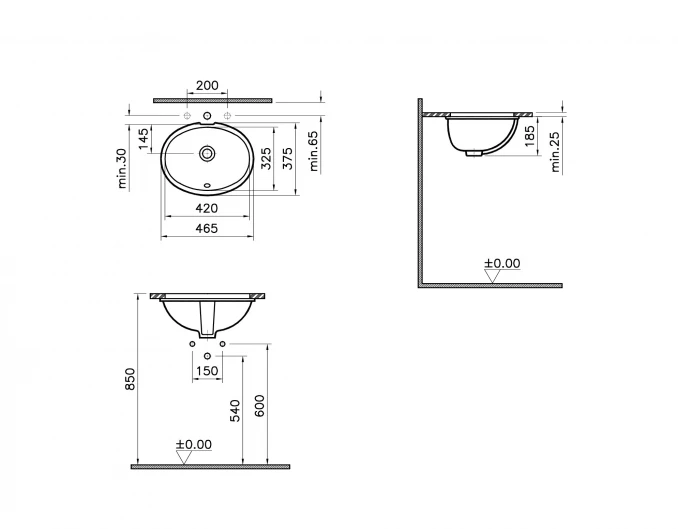 Lavabo podgradni VITRA S20 42x32,5cm ovalni