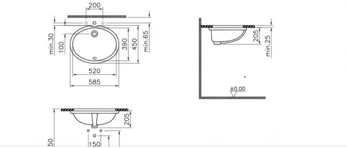 Lavabo podgradni VITRA S20 52x39cm