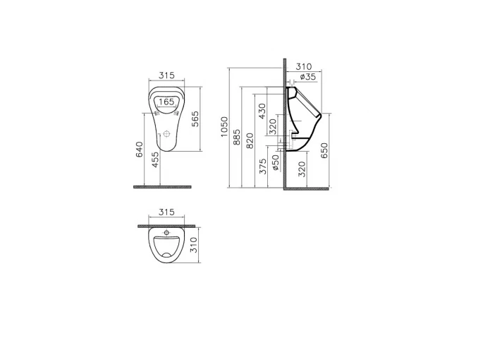 Pisoar VITRA ARKITEKT sa spoljašnjim dovodom (komplet set)