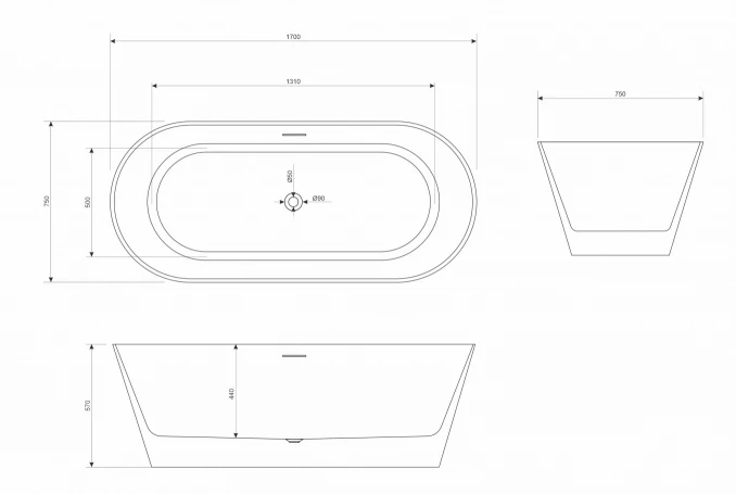 Kada samostojeća COPEN JUDY 1700x750x570mm sjajna bela