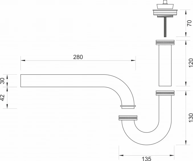 Sifon za lavabo COPEN 5/4 okrugli LUX mat crni