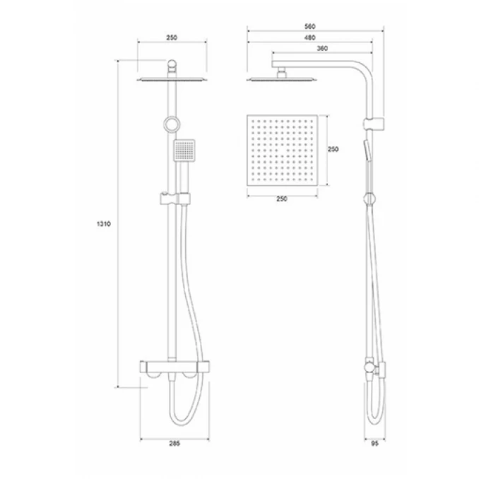 Baterija i usponski tuš COPEN NOOK mat crna četvrtasti set
