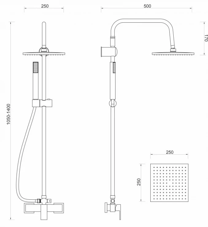 Baterija za usponski tuš MINOTTI QUADRA NEW