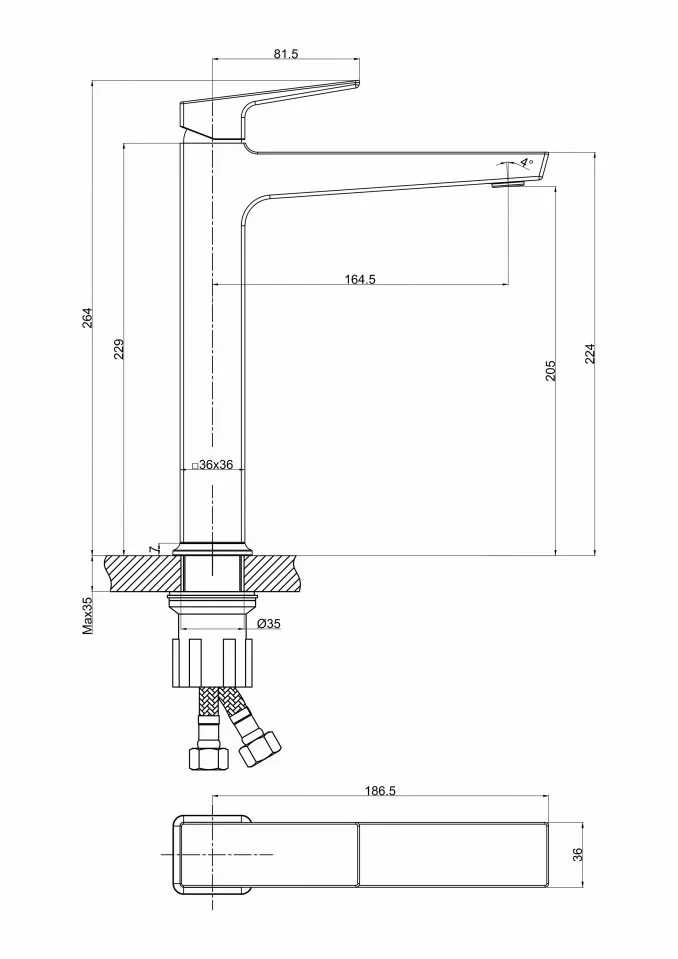 Baterija za lavabo MINOTTI QUADRA NEW visoka