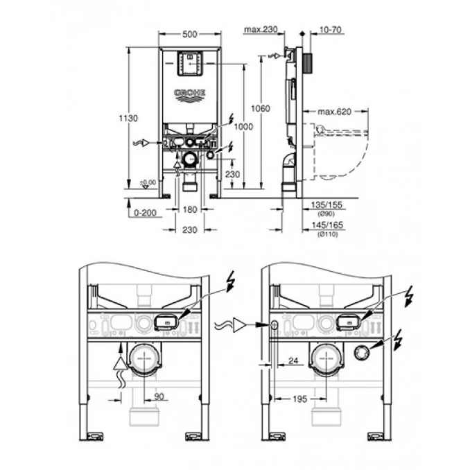 Ugradni vodokotlić GROHE RAPID SLX 3 u 1. bez tastera