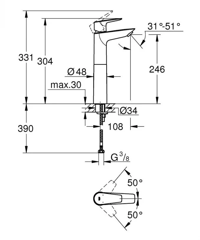 Baterija za lavabo GROHE BAUEDGE XL