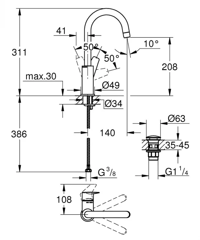 Baterija za lavabo GROHE BAUEDGE L