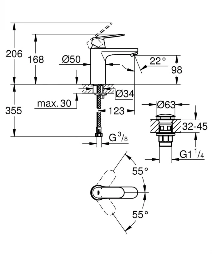 Baterija za lavabo GROHE EUROSMART COSMOPOLITAN M ''click''