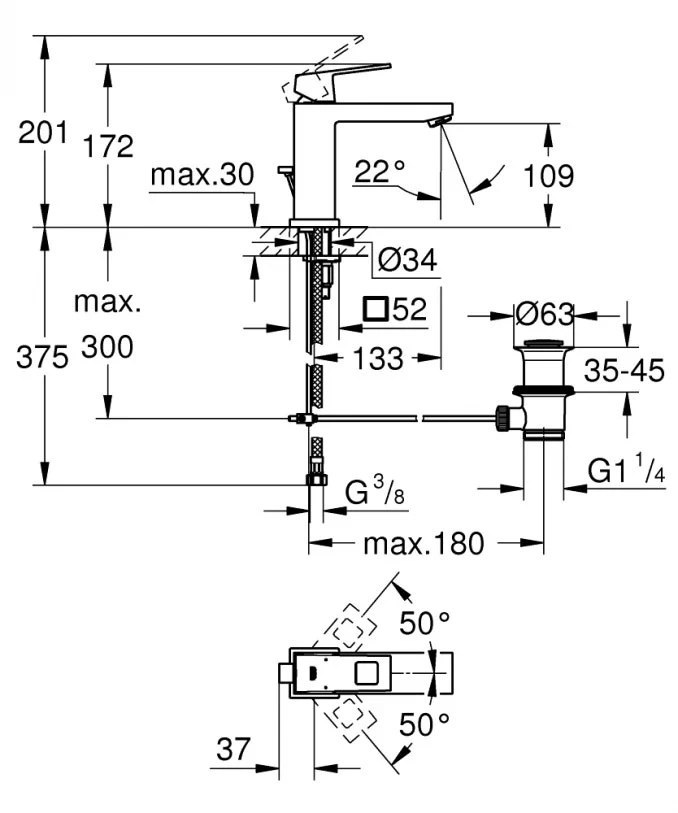 Baterija za lavabo GROHE EUROCUBE M