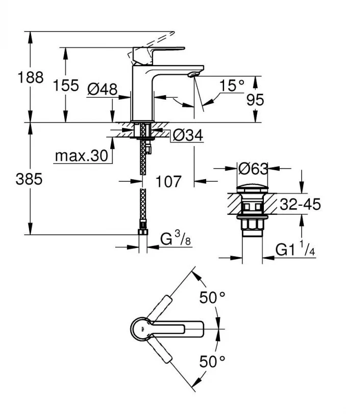 Baterija za lavabo GROHE LINEARE XS ''click''