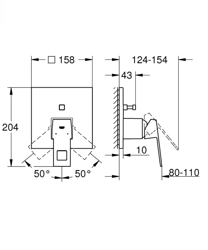 Maska ugradne baterije GROHE EUROCUBE sa prebacivačem 2F