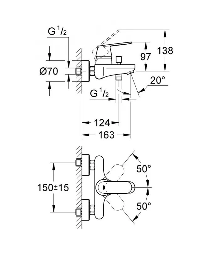 Baterija za kadu GROHE EUROSMART COSMOPOLITAN