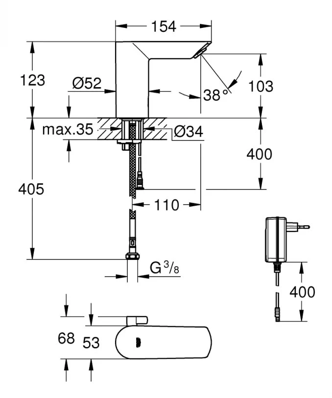 Senzorska baterija za lavabo GROHE BAU COSMOPOLITAN E T/H 220V