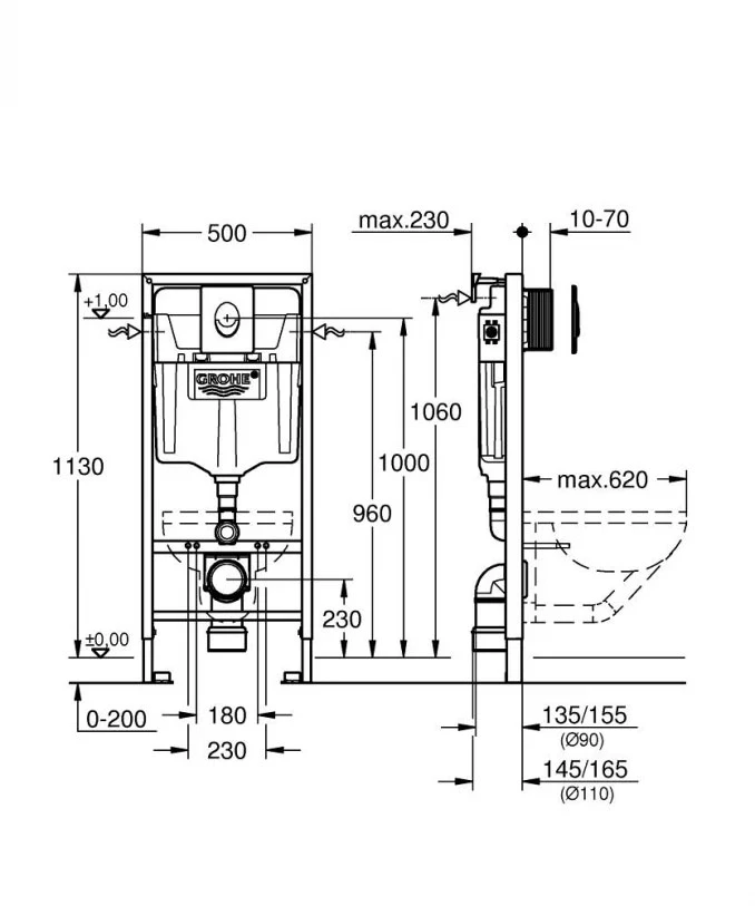 Ugradni vodokotliæ GROHE RAPID SL 3 u 1 sa tasterom SKATE AIR chrome