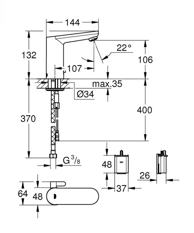 Senzorska baterija za lavabo GROHE EUROSMART COSMOPOLITAN E T/H bat. napaj 6V