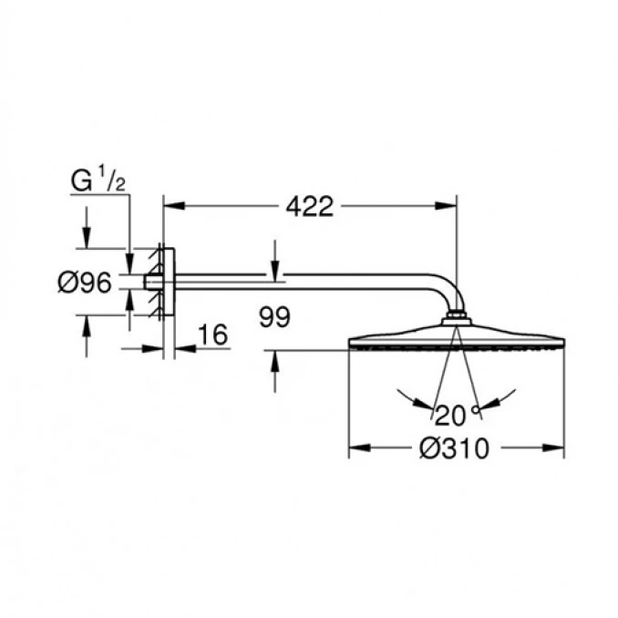 Ruža tuša sa držačem GROHE RAINSHOWER MONO 310. 422mm hard graphite