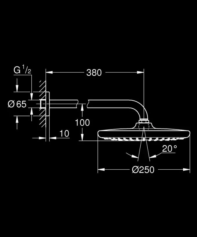 Ruža tuša sa držačem GROHE TEMPESTA 250. 380mm matte black