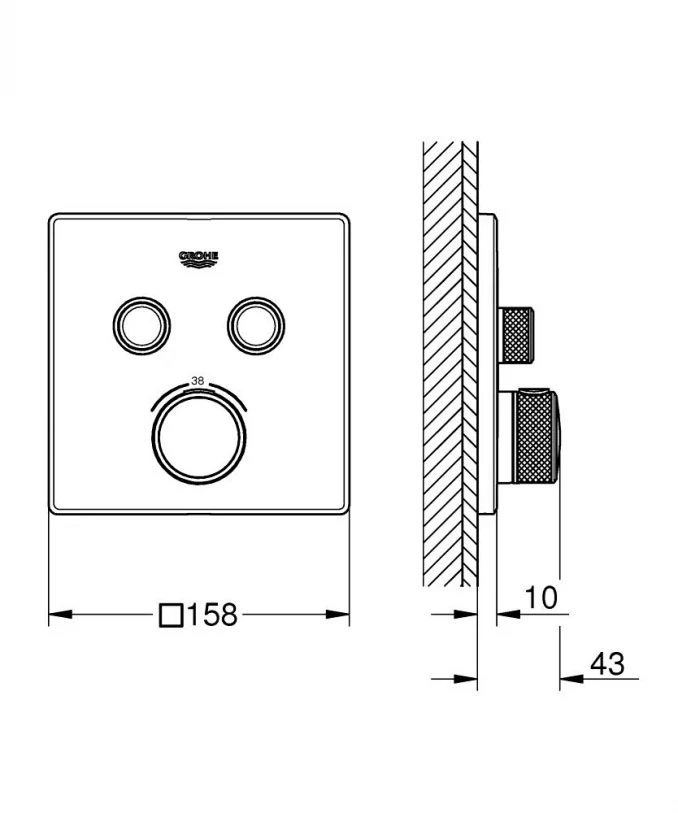 Termostat maska GROHE GROTHERM SMARTCONTROL 2F četvrtasta