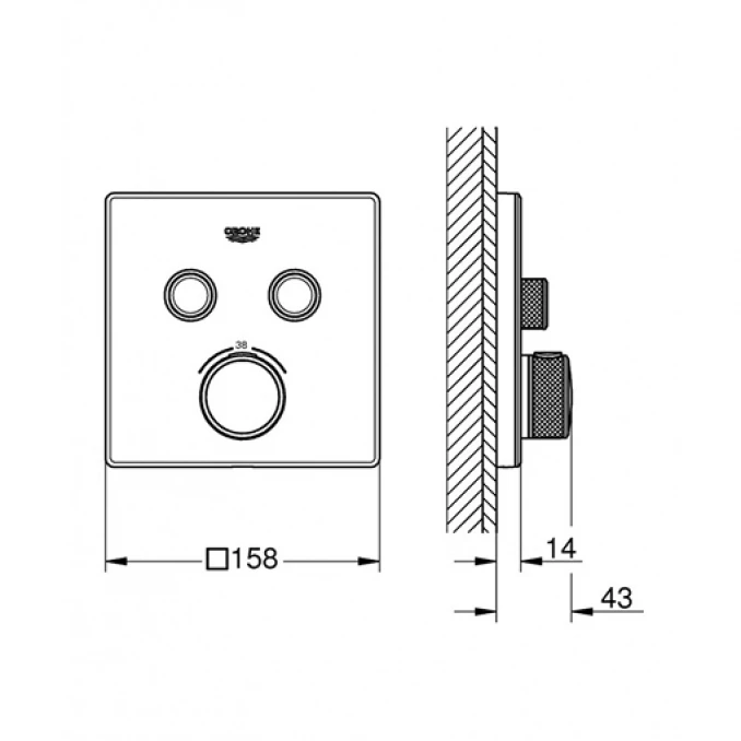 Termostat maska GROHE GROTHERM SMARTCONTROL 2F četvrtasta moon white