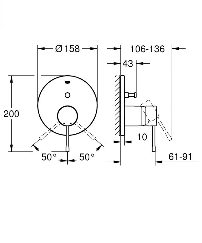 Maska ugradne baterije GROHE ESSENCE sa prebacivačem 2F phantom black