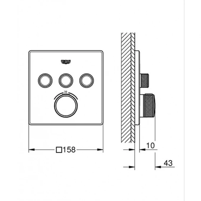 Termostat maska GROHE GROTHERM SMARTCONTROL 3F četvrtasta phantom black