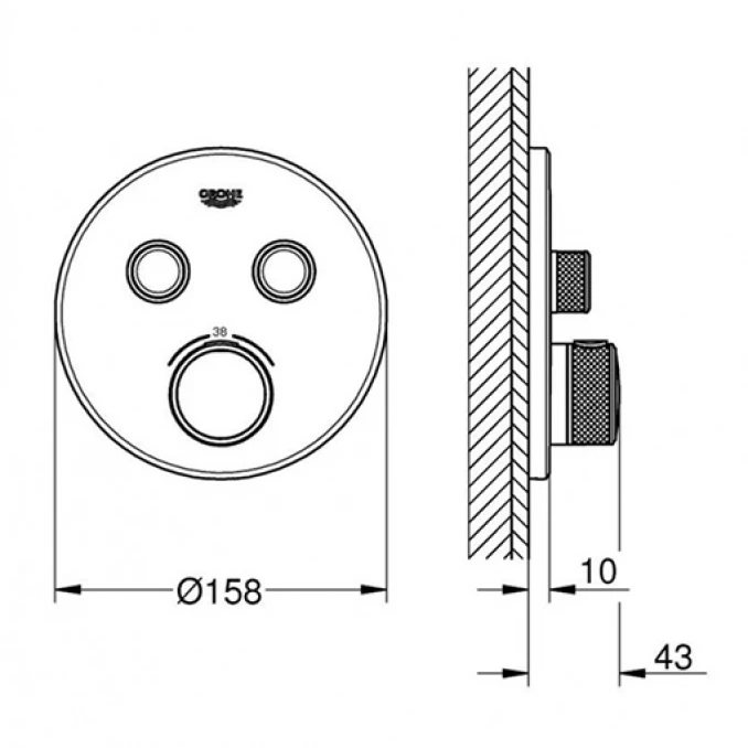 Termostat maska GROHE GROTHERM SMARTCONTROL 2F okrugla hard graphite