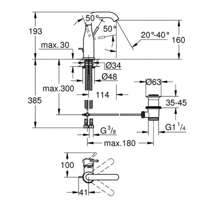 Baterija za lavabo GROHE ESSENCEMS ''click'' hard graphite