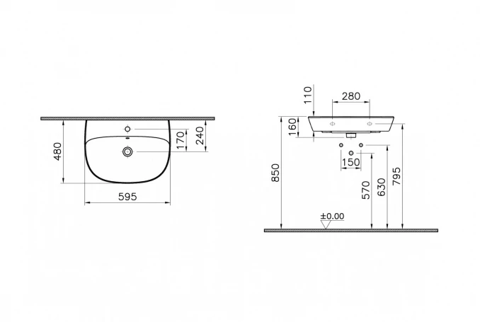 Lavabo VITRA ZENTRUM 60x48cm