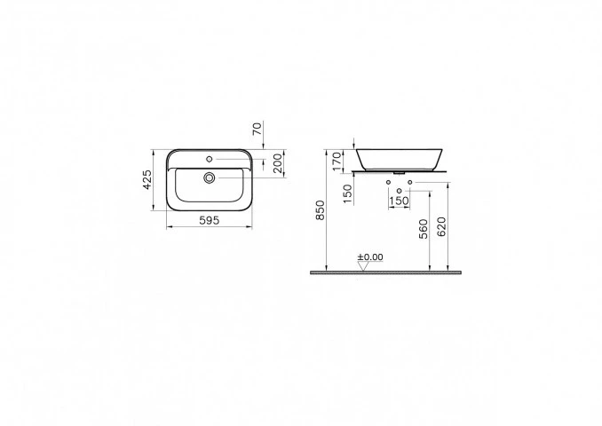 Lavabo nadgradni VITRA Geo 59,5x42,5cm bez preliva sa otvorom za slavinu