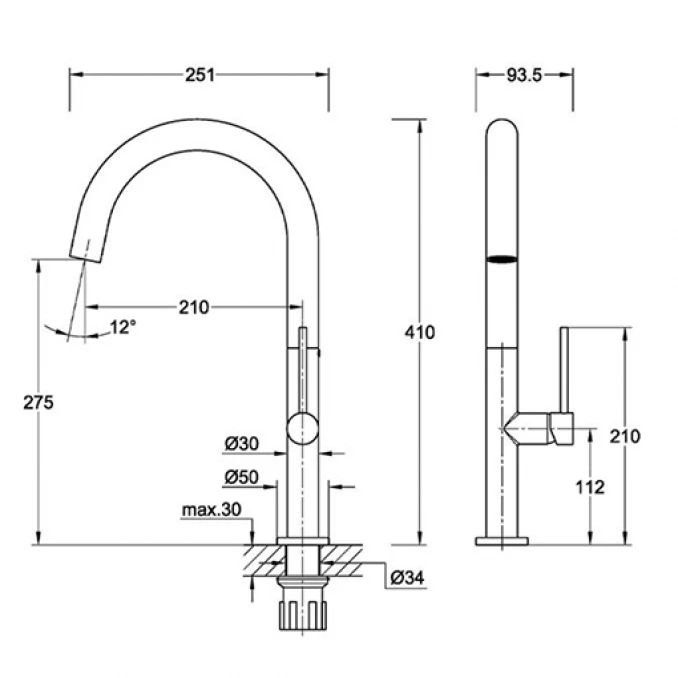 Jednoručna baterija za sudoperu COPEN SALT mat crna sa 3 cijevi