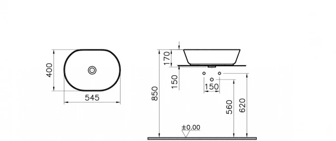 Lavabo nadgradni VITRA Geo 54,5x40cm bez preliva