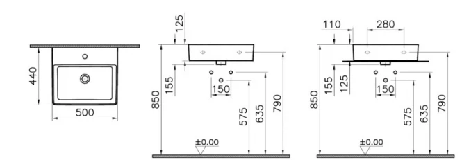 Lavabo nadgradni VITRA NUO 50x44cm new sa prelivom sa otvorom za slavinu